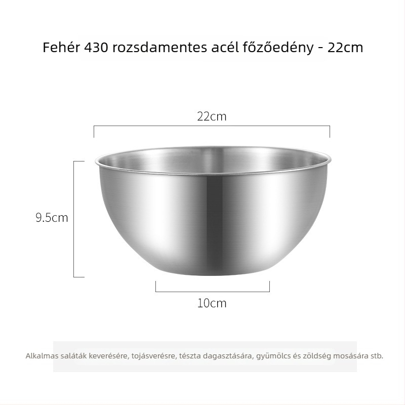 Rozsdamentes acélmedence beépített skálával zöldségek mosására és tészta dagasztására – kör alakú konyhai tál