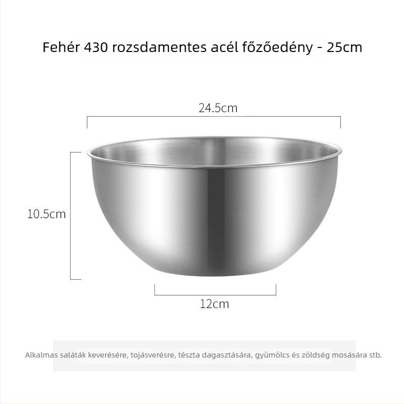 Rozsdamentes acélmedence beépített skálával zöldségek mosására és tészta dagasztására – kör alakú konyhai tál