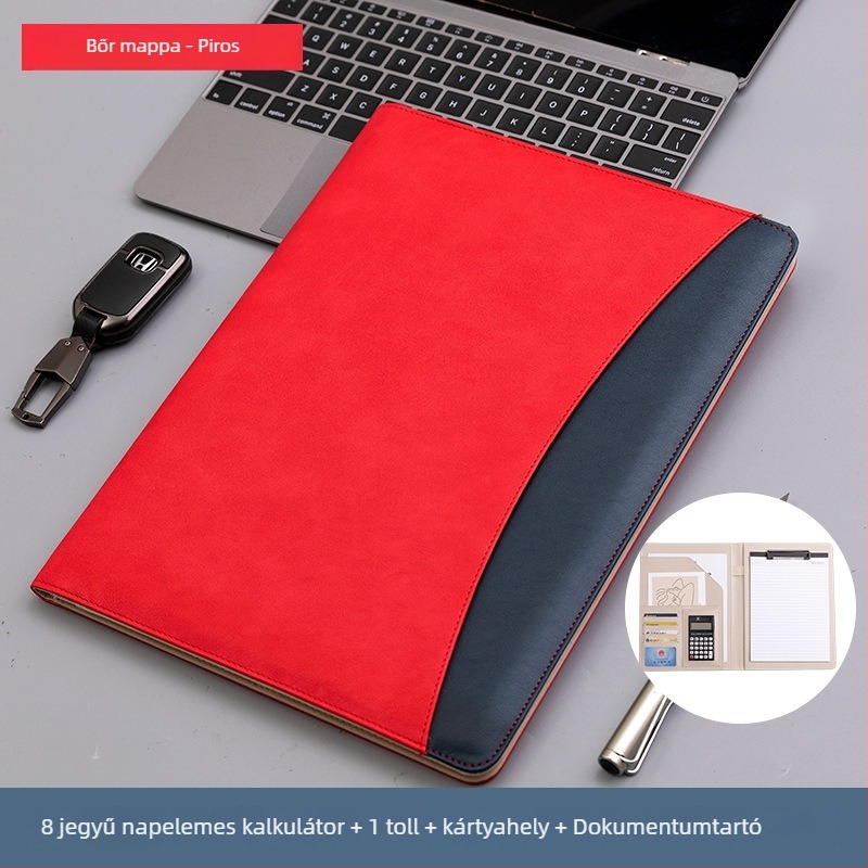 Bőr A4 méretű mappa erős szorító és lemezes bilincs kombinációval, testre szabható nyomtatott logóval