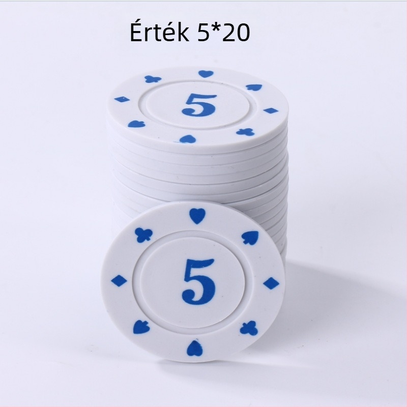Mahjong és kártyajátékokhoz chipkészlet, Texas Hold'em – 38 mm, PP anyag, kétoldalas vastított chipek, kopásálló, teljes készlet