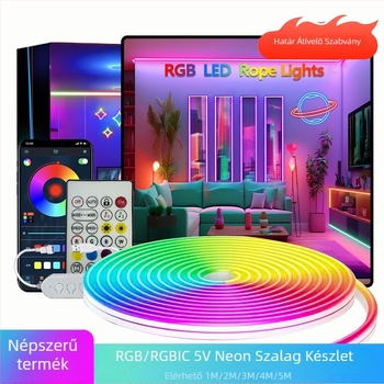 5V neon LED-szalag, 3535 LED-ek, 60/m, szabályozható fényerő, Bluetooth/Wi‑Fi távirányító