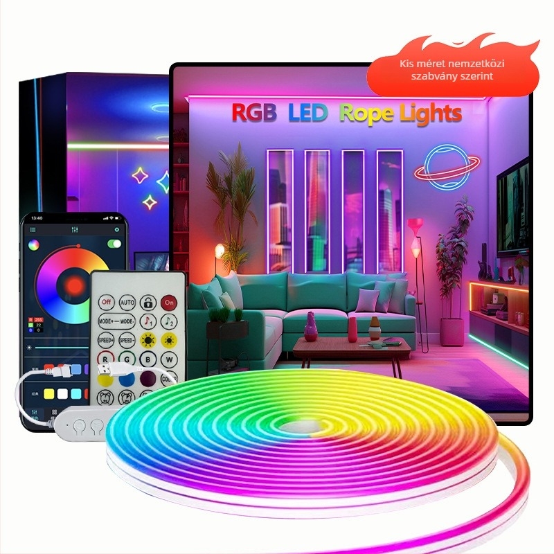 5V neon LED-szalag, 3535 LED-ek, 60/m, szabályozható fényerő, Bluetooth/Wi‑Fi távirányító