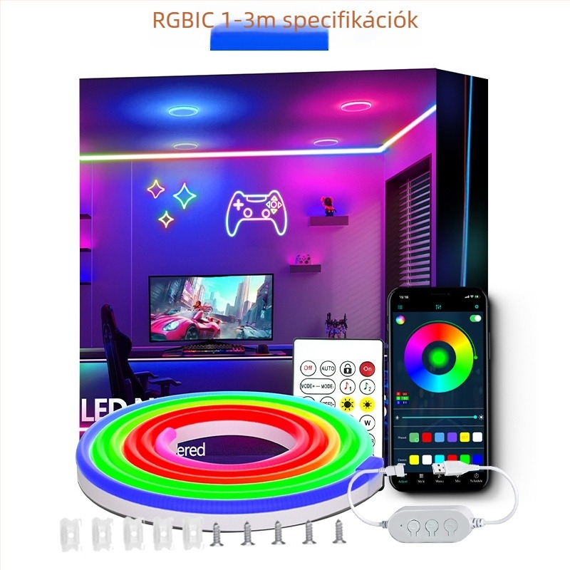 5V neon LED-szalag, 3535 LED-ek, 60/m, szabályozható fényerő, Bluetooth/Wi‑Fi távirányító