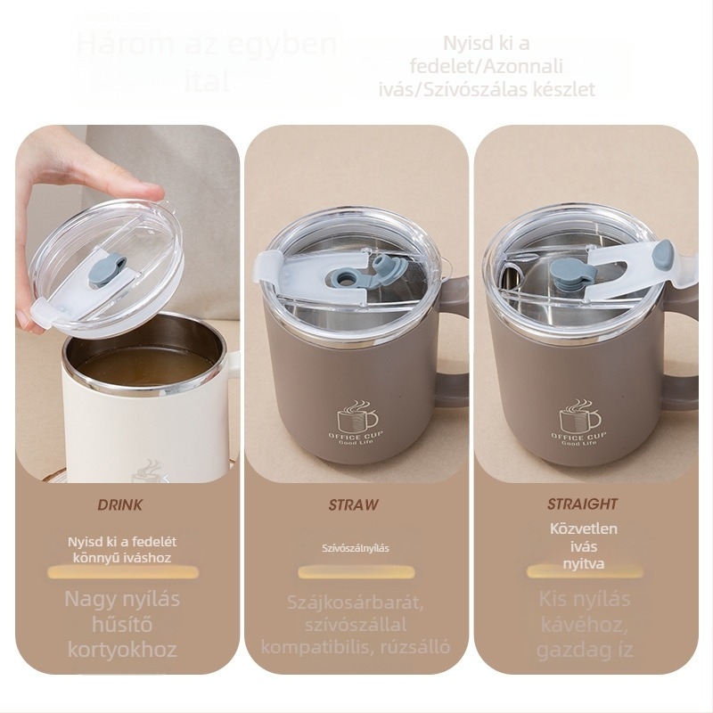 KEBI 304 rozsdamentes acélból készült dupla falú szigetelt vízcsésze, zárható kupakkal (PP)