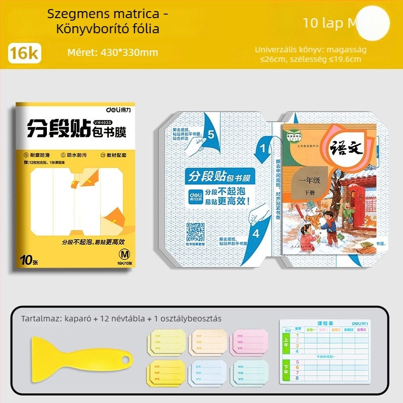 Deli könyvborító – szegmentált, öntapadó, átlátszó matt, vízálló, CPP anyag