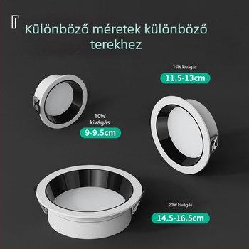 Ultra vékony LED mennyezeti downlight ruházati üzletekhez, nagy teljesítményű anti-glare mély kupol kivitel, 220V, 6000K, alumínium ház, 20000 óra élettartam