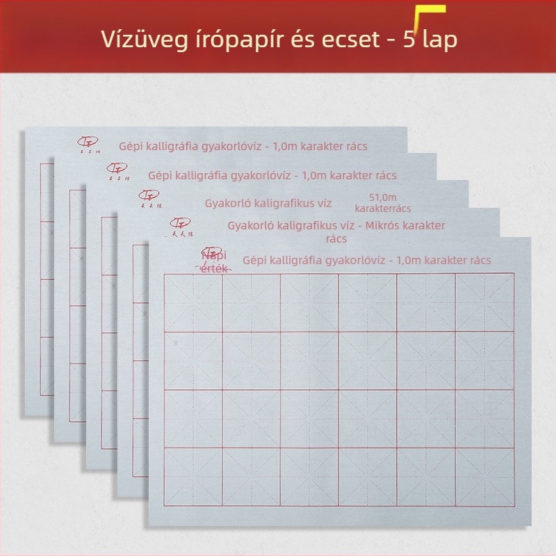 Vízírásos vászon tollkészlet ecsettel, Oxford anyagból, imitált rizspapír és rizs rács gyakorlólapok