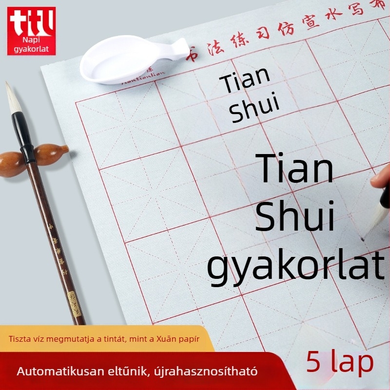 Vízírásos vászon tollkészlet ecsettel, Oxford anyagból, imitált rizspapír és rizs rács gyakorlólapok