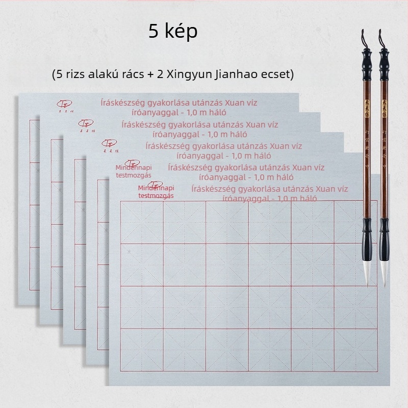Vízírásos vászon tollkészlet ecsettel, Oxford anyagból, imitált rizspapír és rizs rács gyakorlólapok