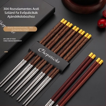 Rozsdamentes acél evőpálcikák készlet, retro stílus, logó nyomtatás, ajándékdoboz, 10 pár