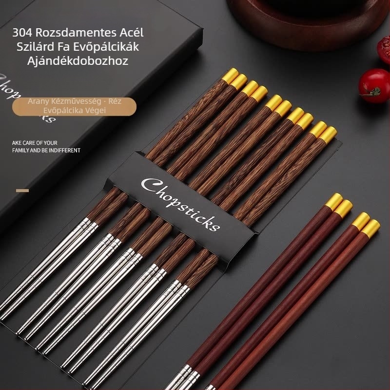 Rozsdamentes acél evőpálcikák készlet, retro stílus, logó nyomtatás, ajándékdoboz, 10 pár