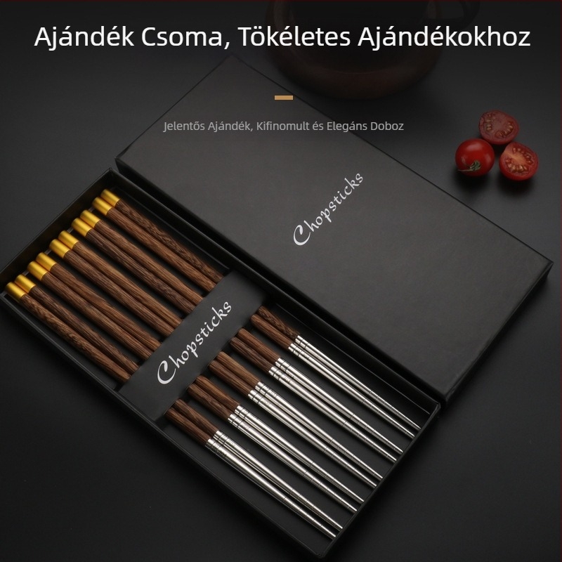 Rozsdamentes acél evőpálcikák készlet, retro stílus, logó nyomtatás, ajándékdoboz, 10 pár