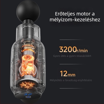 Fascia Gun – Mini masszírozó otthoni használatra, szénkefe nélküli motor, 4 fej, 5+ sebességfokozat, beépített akkumulátor, alacsony zaj