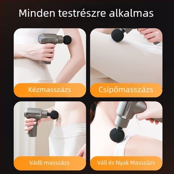 Fascia Gun – Mini masszírozó otthoni használatra, szénkefe nélküli motor, 4 fej, 5+ sebességfokozat, beépített akkumulátor, alacsony zaj