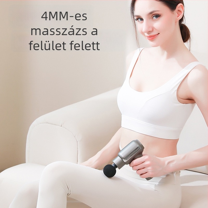 Fascia Gun – Mini masszírozó otthoni használatra, szénkefe nélküli motor, 4 fej, 5+ sebességfokozat, beépített akkumulátor, alacsony zaj