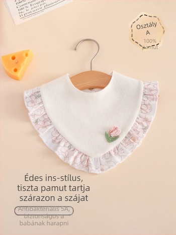 Baba háromszög alakú bib – pamut, vízálló, uniszex, mintázat mesefigurák/virágok, 0-1 év