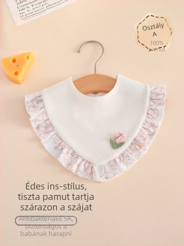 Baba háromszög alakú bib – pamut, vízálló, uniszex, mintázat mesefigurák/virágok, 0-1 év