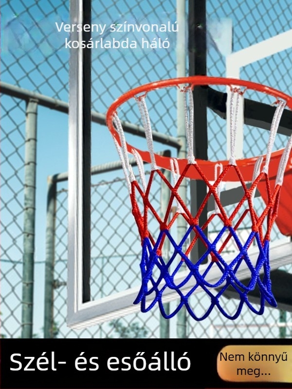 Megvastított és meghosszabbított kosárlabda háló 12 lyukkal, kopásálló, ellenálló az öregedéssel szemben, rugalmas és tartós, univerzális standard kosárhoz
