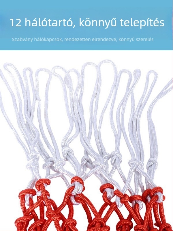 Megvastított és meghosszabbított kosárlabda háló 12 lyukkal, kopásálló, ellenálló az öregedéssel szemben, rugalmas és tartós, univerzális standard kosárhoz