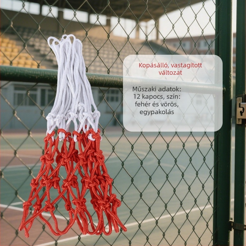 Megvastított és meghosszabbított kosárlabda háló 12 lyukkal, kopásálló, ellenálló az öregedéssel szemben, rugalmas és tartós, univerzális standard kosárhoz
