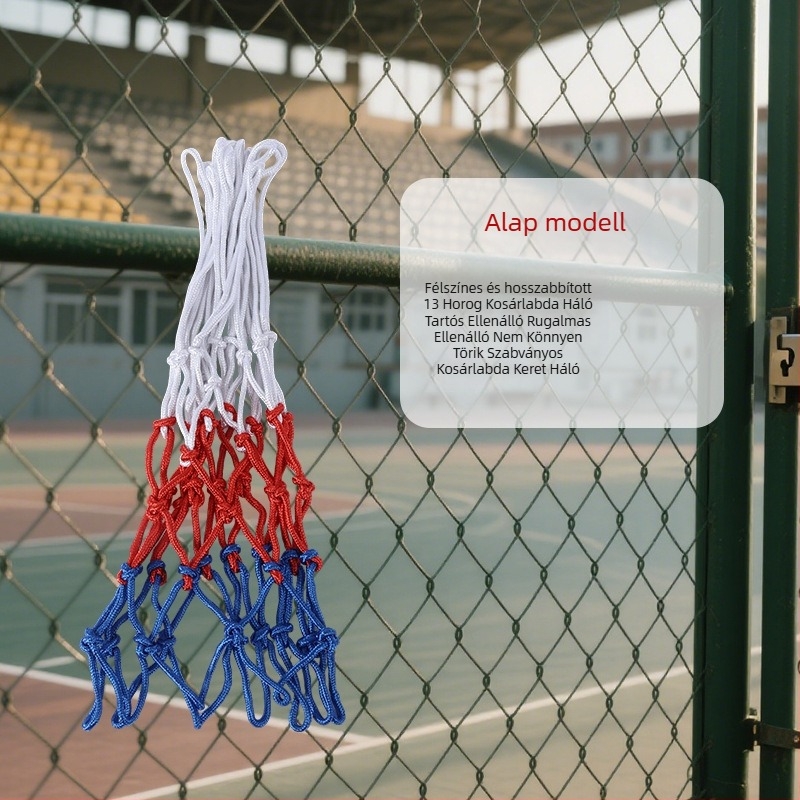 Megvastított és meghosszabbított kosárlabda háló 12 lyukkal, kopásálló, ellenálló az öregedéssel szemben, rugalmas és tartós, univerzális standard kosárhoz