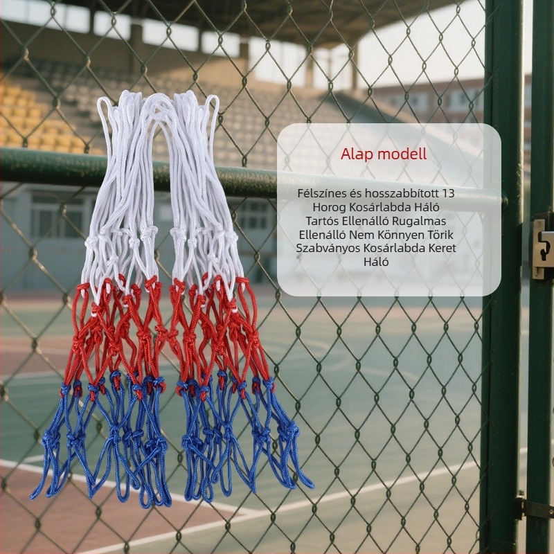 Megvastított és meghosszabbított kosárlabda háló 12 lyukkal, kopásálló, ellenálló az öregedéssel szemben, rugalmas és tartós, univerzális standard kosárhoz
