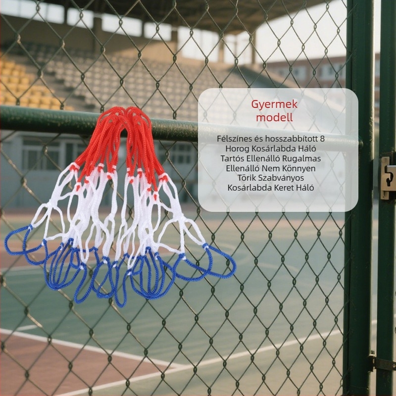 Megvastított és meghosszabbított kosárlabda háló 12 lyukkal, kopásálló, ellenálló az öregedéssel szemben, rugalmas és tartós, univerzális standard kosárhoz