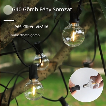 G40 LED fényfüzér, napelemes, IP65, távirányításos vagy gombos vezérlés