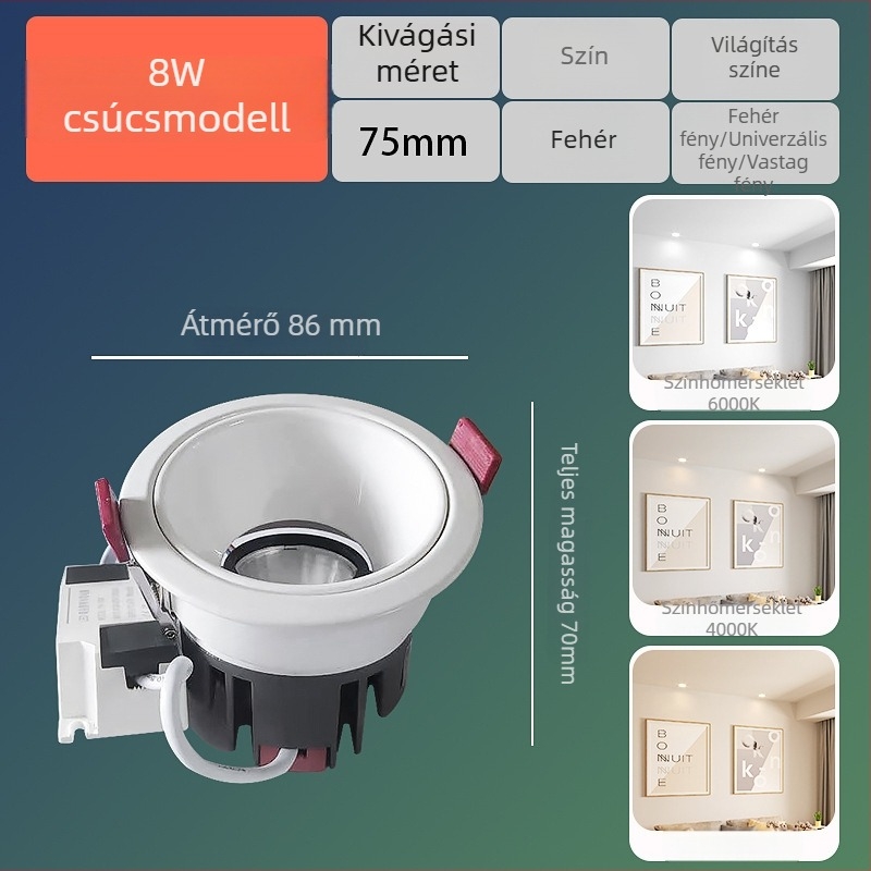 LED falba beépített spotlámpa – anti-glare, CRI≥90, 220V, alumínium ház