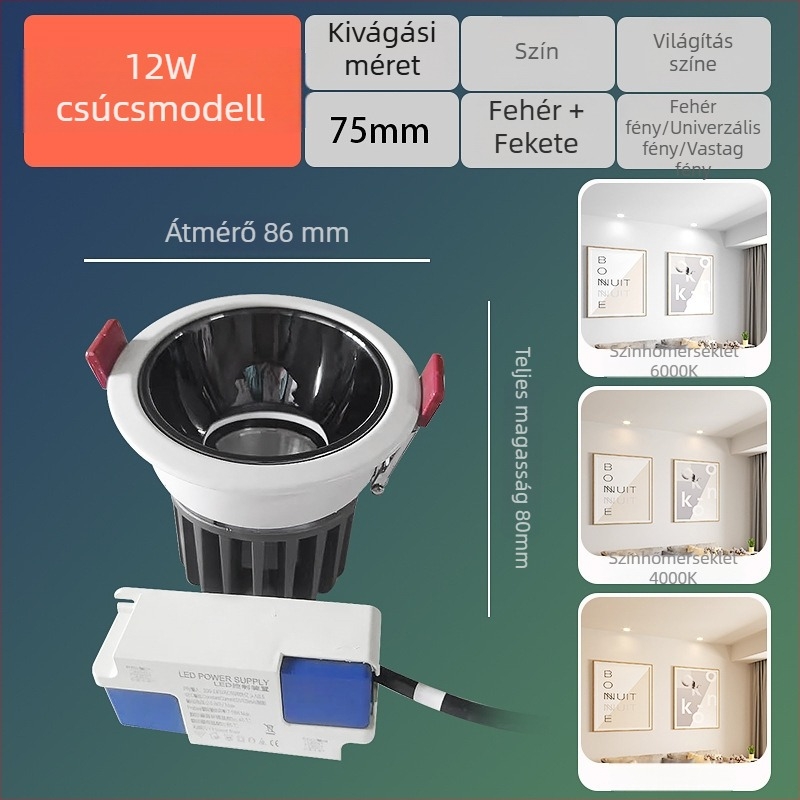 LED falba beépített spotlámpa – anti-glare, CRI≥90, 220V, alumínium ház