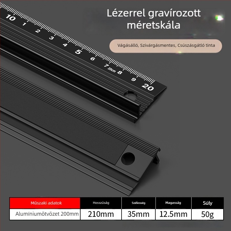 Cassiolo alumínium ötvözetes vonalzó – vastag test, védő él, rajz útmutató