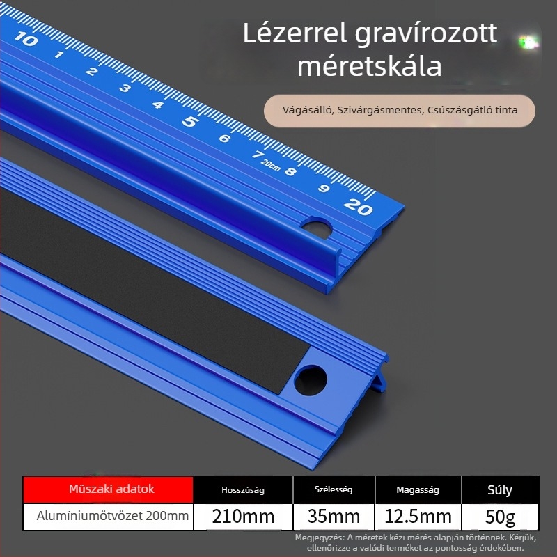 Cassiolo alumínium ötvözetes vonalzó – vastag test, védő él, rajz útmutató