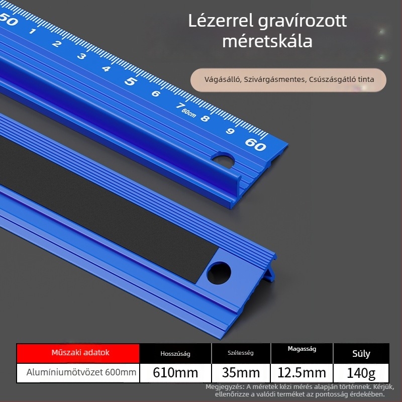 Cassiolo alumínium ötvözetes vonalzó – vastag test, védő él, rajz útmutató