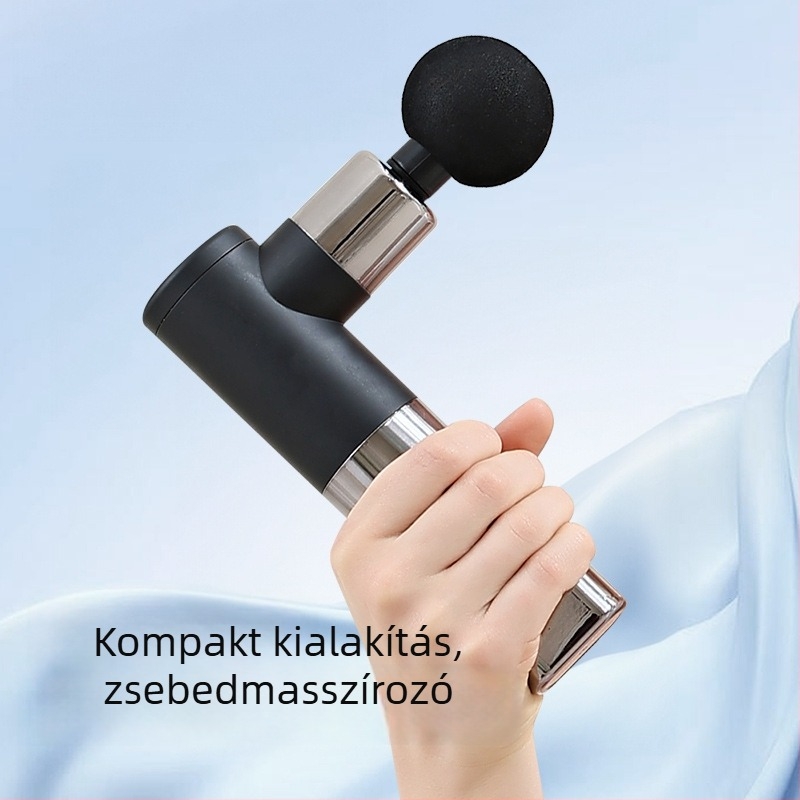 Mini hordozható fascia-gun masszírozó, 4 fej, kefemotor, beépített 1200–2000 mAh akkumulátor, zaj < 36 dB