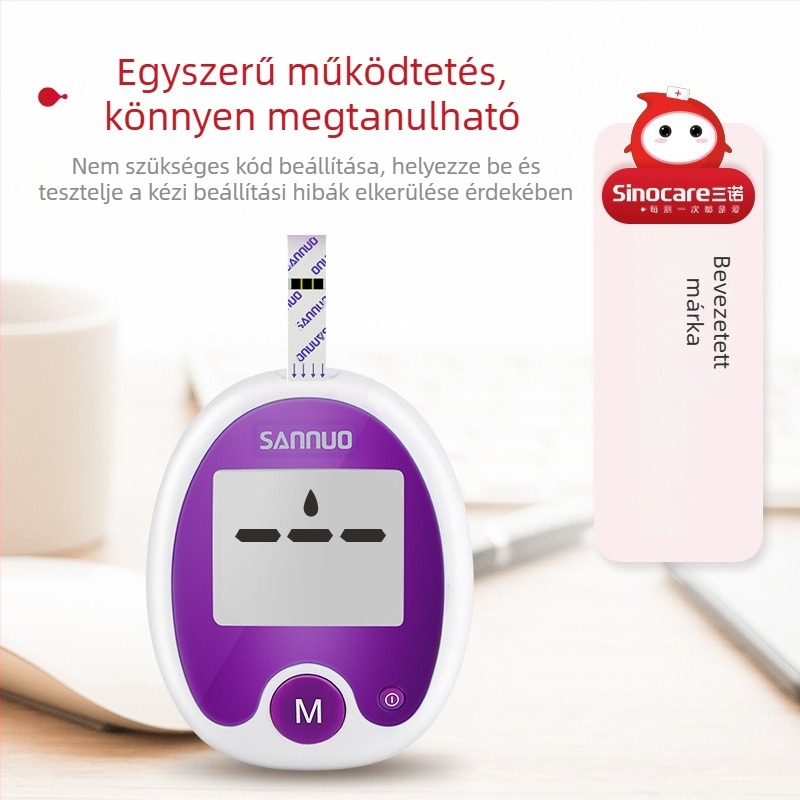 Sannuo vércukormérő kódmentes, műanyag test, tartalmaz tesztcsíkokat