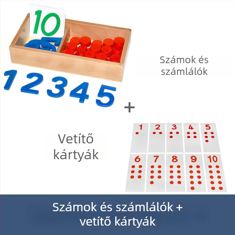 Montessori matematika tanulóeszközök: számok és chipek az idő előtti neveléshez, fa játék, 3–6 éveseknek, szellemi fejlődés, kézzel végzett tanulás, interaktív játék, szülő-gyerek kommunikáció