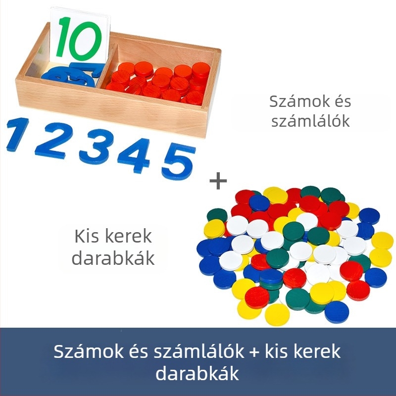 Montessori matematika tanulóeszközök: számok és chipek az idő előtti neveléshez, fa játék, 3–6 éveseknek, szellemi fejlődés, kézzel végzett tanulás, interaktív játék, szülő-gyerek kommunikáció