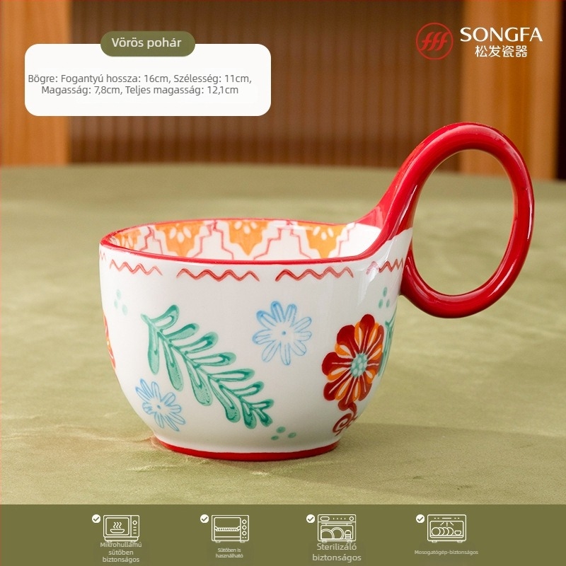 Porcelán reggeliző bögre virág formájú fogantyúval – prémium fehér kerámia, három darabos készlet, magas hőállóság, testreszabható logó