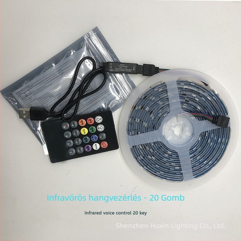 TV hátfény LED-szalag RGB 5050, 30 LED, 5V bemenet, 8W/m, távirányítós dimmelés