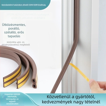 EPDM ajtó- és ablaknyílás tömítő szalag - D típus, öntapadós hátlappal, kopásálló, hangszigetelő