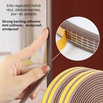 EPDM ajtó- és ablaknyílás tömítő szalag - D típus, öntapadós hátlappal, kopásálló, hangszigetelő
