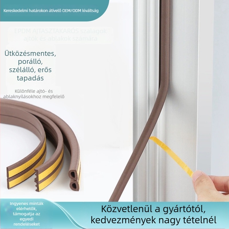 EPDM ajtó- és ablaknyílás tömítő szalag - D típus, öntapadós hátlappal, kopásálló, hangszigetelő
