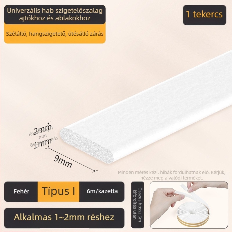 EPDM ajtó- és ablaknyílás tömítő szalag - D típus, öntapadós hátlappal, kopásálló, hangszigetelő
