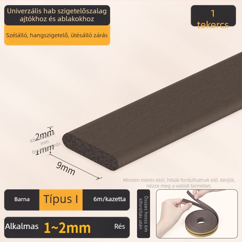 EPDM ajtó- és ablaknyílás tömítő szalag - D típus, öntapadós hátlappal, kopásálló, hangszigetelő