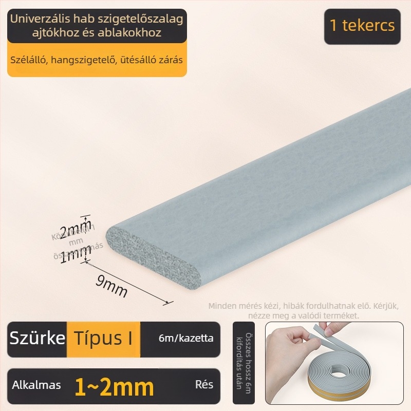 EPDM ajtó- és ablaknyílás tömítő szalag - D típus, öntapadós hátlappal, kopásálló, hangszigetelő