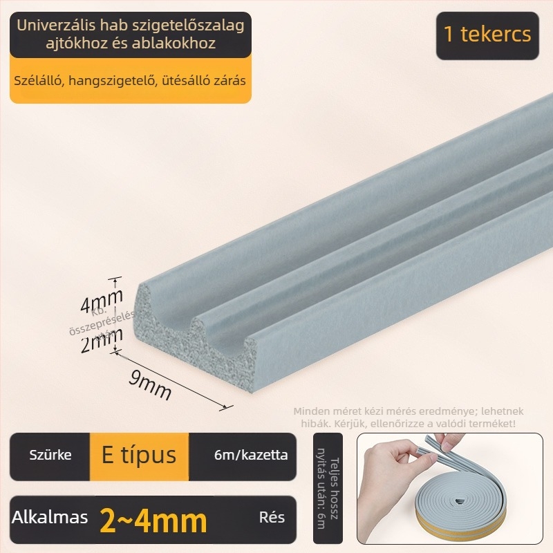 EPDM ajtó- és ablaknyílás tömítő szalag - D típus, öntapadós hátlappal, kopásálló, hangszigetelő