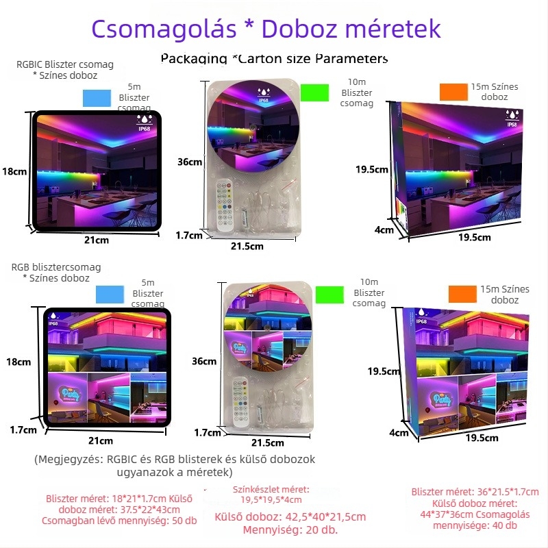 Kültéri RGBIC LED-szalag, 18 LED 5050, 5V bemenet, IP68 vízálló, fényerő szabályozható