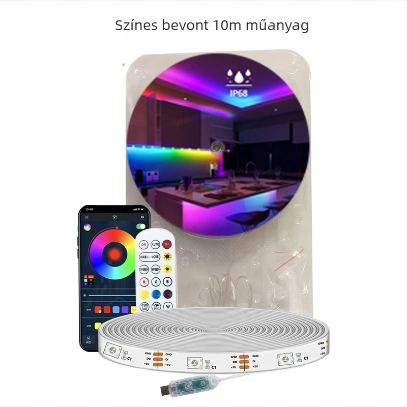 Kültéri RGBIC LED-szalag, 18 LED 5050, 5V bemenet, IP68 vízálló, fényerő szabályozható