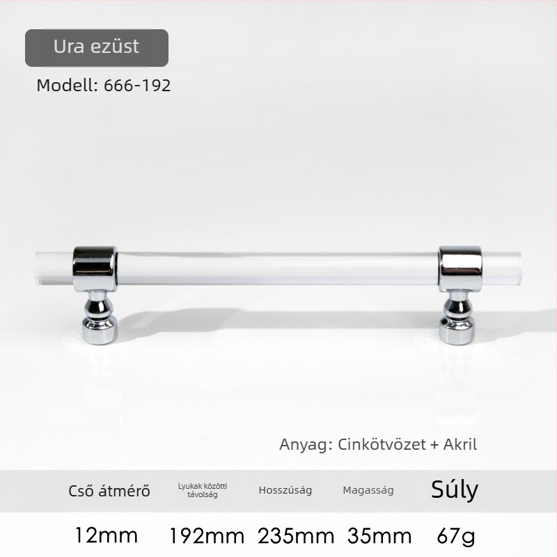 Szekrényajtó fogantyú – Modell 96 • Anyagok: akril, cink ötvözet • Stílus: modern minimalist • Alkalmazási terület: szekrényajtók