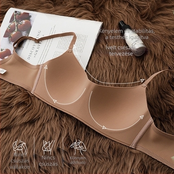 Vezeték nélküli, varrás nélküli melltartó 3/4 kosárral, nylonból készült formázott kosár, fő anyag nylon-elasztán, hátul dupla csat, állítható dupla vállpántok